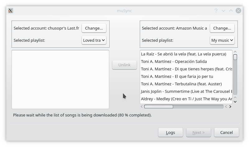 muSync downloading selected playlists