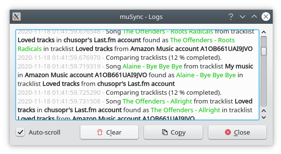 muSync debug log window
